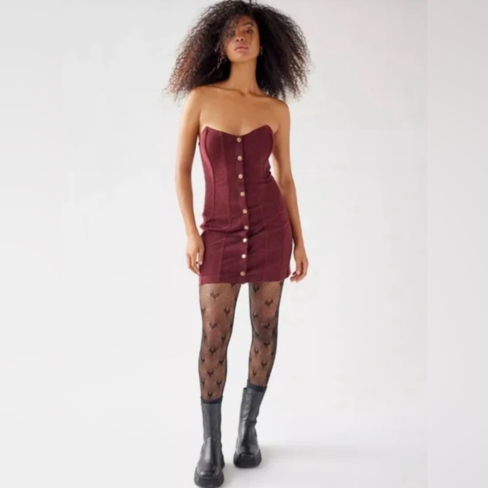 NWT Urban Outfitters | Cali Burgundy Corduroy Bustier Dress